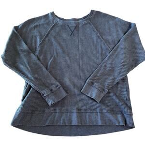 Wonderly Navy Waffle Knit Sweatshirt Women’s Medium Relaxed Fit